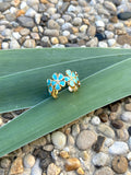 Bague petites fleurs émail bleu turquoise
