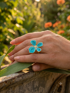 Bague fleur émail bleu turquoise