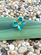 Bague fleur émail bleu turquoise