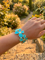 Bracelet fleur émaillé bleu turquoise