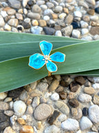 Bague fleur émail bleu turquoise